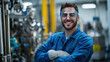 © SynthArt Studio - Portrait of a smiling professional mechanical engineer, confident mechanical engineer safety gear industrial facility