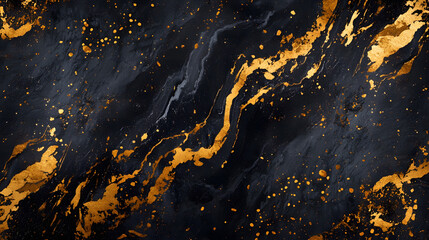 Leinwandbilder - Dramatic abstract background with a luxurious gold and black marble texture enhanced by a captivating celestial splatter effect featuring shimmering glitter and metallic accents