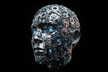 Leinwandbilder - Human head filled with interlocking gears and cogs illustrating concepts of artificial intelligence and innovation. Generative AI