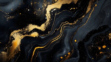 Poster - Dramatic and mesmerizing abstract background texture with flowing swirling lines of black gold and shimmering fluid effects evoking a sense of cosmic energy natural geology and modern ethereal design