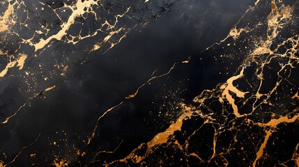 Aufkleber - Dramatic Cracked Marble Texture Background in Shades of Black and Gold  Luxurious Elegant and Sophisticated Marble Design Pattern for Premium High End and Upscale Decor Wallpaper Cover or Tile