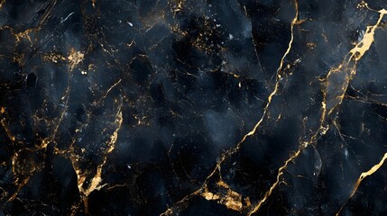 Poster - Dramatic dark marble stone surface with intricate golden veins and cracks forming an high contrast textured pattern background  Luxurious sophisticated and modern graphic design element