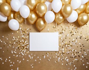 Wall Mural - An elegant celebration backdrop featuring white and gold balloons with a blank space for text.