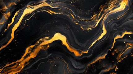 Aufkleber - Fiery Molten Marble Swirls   Abstract Dramatic Textured Background in Dark Metallic Tones  Captivating digital artwork with a dynamic energetic and primal feel