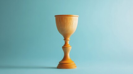 Sticker - Wooden Chalice Stands Against Light Blue Background