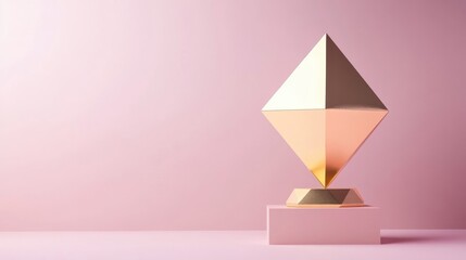 Wall Mural - Golden Geometric Pyramid on Pink Platform