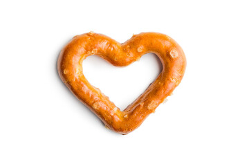 Wall Mural - Heart shaped pretzel  isolated on white background.