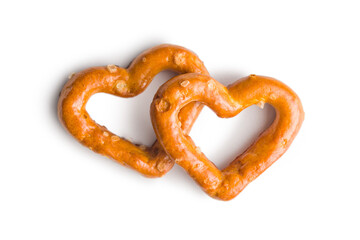 Wall Mural - Heart shaped pretzel  isolated on white background.