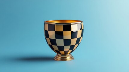 Wall Mural - Elegant Checkered Gold And Black Vase On Blue Background