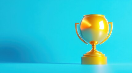 Golden Trophy Award On Blue Background