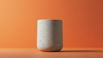 Wall Mural - Speckled Concrete Vase Against Orange Background