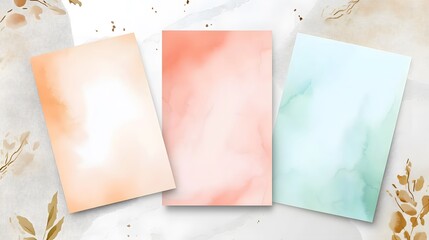 Canvas Print - Pastel Watercolor Backgrounds,  Peach, Coral, Mint Textures