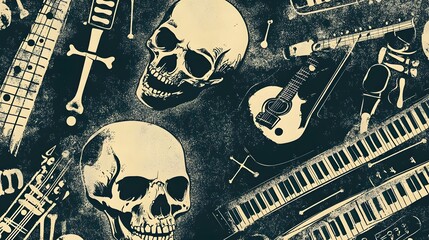 Poster - Haunting Musical Grunge Skull and Bone Background for Album Cover or Poster Design