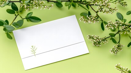 Canvas Print - Elegant White Blank Card Mockup with Green Greenery