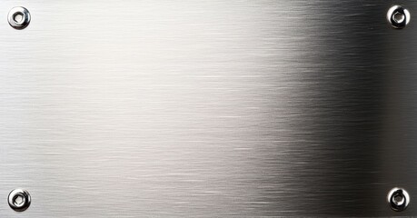 Wall Mural - brushed stainless steel plate with rivets, smooth texture and shine.