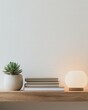 © Philipp - Succulent, books, and round lamp on wood shelf create a serene, natural ambiance. Representing knowledge and growth. Ideal for study, home decor, and wellness.