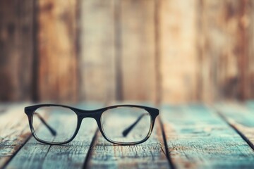 Poster - Glasses on a rustic wooden surface in soft natural light showcasing vintage style and inviting atmosphere. Generative AI
