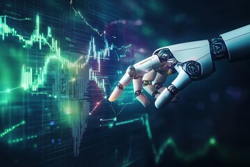 Aufkleber - Robot hand analyzing stock market data on digital display