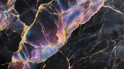 Fototapete - Mesmerizing abstract background featuring a captivating iridescent marble texture with intricate golden veins and mesmerizing fractal patterns  This dynamic and enchanting design creates a premium