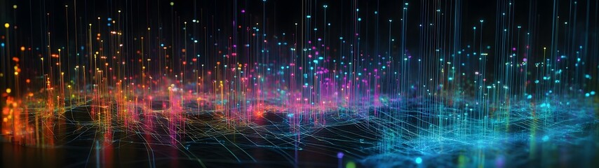 Aufkleber - Mesmerizing abstract digital light explosion with vibrant neon curves fluid particle effects and a transcendent cosmic atmosphere  This dynamic