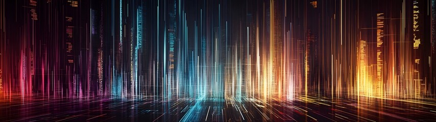 Poster - Mesmerizing abstract digital landscape with dynamic flow of luminous neon lights energy beams and data streams creating a futuristic technological atmosphere