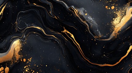 Poster - Mesmerizing Cosmic Swirl   Dynamic Abstract Marble Texture with Glittering Gold Splatter  Captivating and hypnotic digital art with a fluid energy filled movement and a premium high end aesthetic