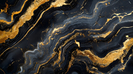 Fototapete - Mesmerizing fluid abstract marble texture with dynamic golden waves and ripples  Visually striking contemporary design with an intriguing captivating and elegant aesthetic  Perfect for high end