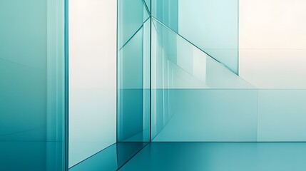 Aufkleber - Minimalist blue glass and angular architecture in a modern office interior showcasing a contemporary sleek and transparent design with gradient light effects and clean geometric shapes