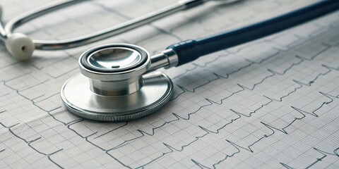 Leinwandbilder - Stethoscope lying on an electrocardiogram sheet, symbolizing medical examination and health monitoring.