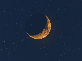 Wall Mural - Crescent Moon and Starry Night Sky Capturing Celestial Beauty with Warm Light and Dark Blue Background