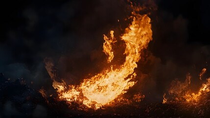 Poster - Towering flames engulf the dry parched forestscape in a raging inferno of intense destructive fire  The fiery blaze consumes everything in its path