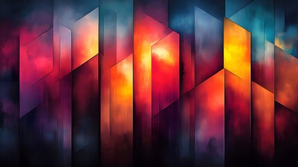 Fototapete - Vibrant Abstract Geometric Shapes and Patterns in Neon Colors for Digital Art Wallpaper Backdrop and Creative Design