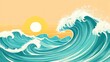 Majestic Ocean Waves at Sunset A Vibrant Vector Illustration