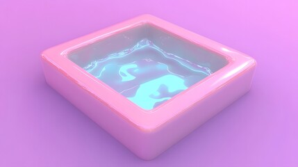 Wall Mural - Pink Square Pool with Iridescent Water Abstract 3D Render