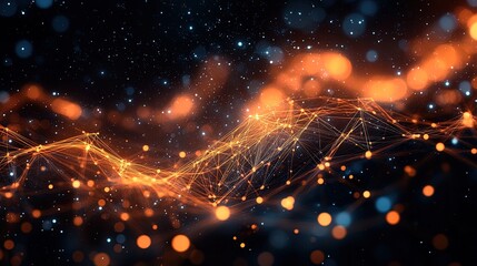 Abstract tech background with glowing geometric lines, digital grids, and futuristic patterns