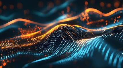 Leinwandbilder - Vibrant Futuristic Digital Waves and Curves with Glowing Patterns  Dynamic data visualization with luminous lines bright colors and abstract technology background