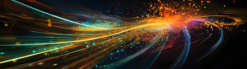 Poster - Vibrant light trails and streaks of color create a captivating energetic and visually striking abstract digital background  The dynamic futuristic design evokes a sense of motion speed