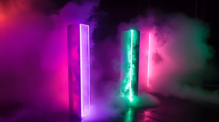 Aufkleber - Vibrant neon lights of various colors against a dark background creating a futuristic and abstract digital atmosphere