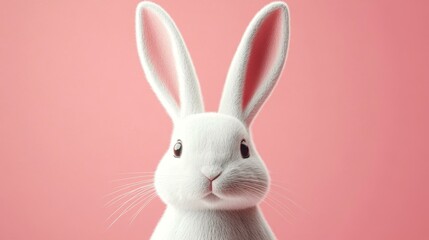 Wall Mural - Adorable White Rabbit on Pink Background