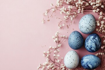 Wall Mural - Pastel Pink Easter Eggs with Flowers