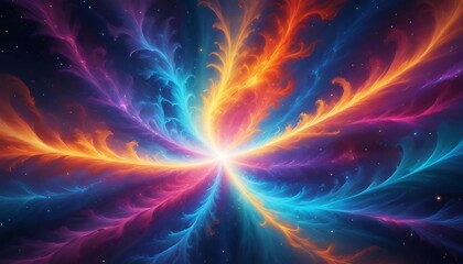 Wall Mural - A bright vibrant cosmic scene with radiant multicolored energy streams