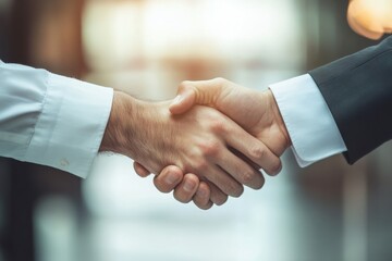 Aufkleber - Business professionals engage in handshake during successful meeting in modern office space at afternoon. Generative AI