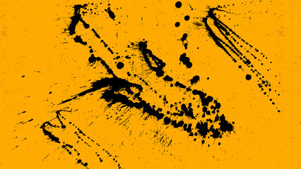 Canvas Print - the yellow background splashed with black ink looks dirty and messy.
