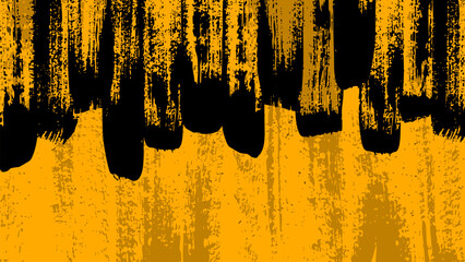 Canvas Print - yellow grunge background painted with dirty black paint from above.