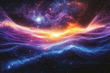 Wall Mural - a cosmic explosion radiates vibrant purples blues and fiery oranges creating a mesmerizing nebula fo
