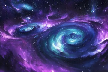 Wall Mural - a mesmerizing cosmic vista featuring swirling nebulae in vibrant purples and teals with glittering s