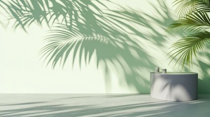 Sticker - Modern Minimalist Product Display with Tropical Leaf Shadows