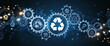 © Mirivox - Futuristic digital design featuring interconnected gears and symbols for recycling, technology, and sustainability, showcasing innovation, environmental awareness, and modern digital networks.