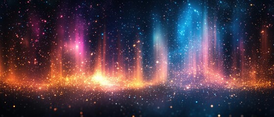ethereal galaxy of glowing particles and cosmic dust with vibrant hues of pink orange and blue creat