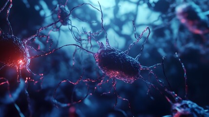 Fototapete - Stunning digital of an intricate neural network with glowing synapses axons and dendrites representing the complex communication and connectivity within the human brain